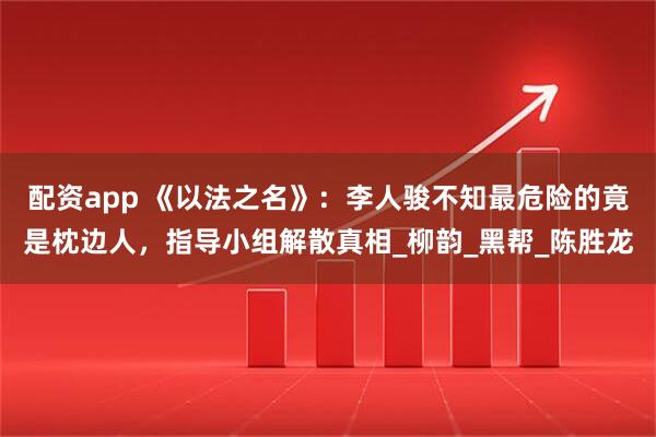 配资app 《以法之名》：李人骏不知最危险的竟是枕边人，指导小组解散真相_柳韵_黑帮_陈胜龙